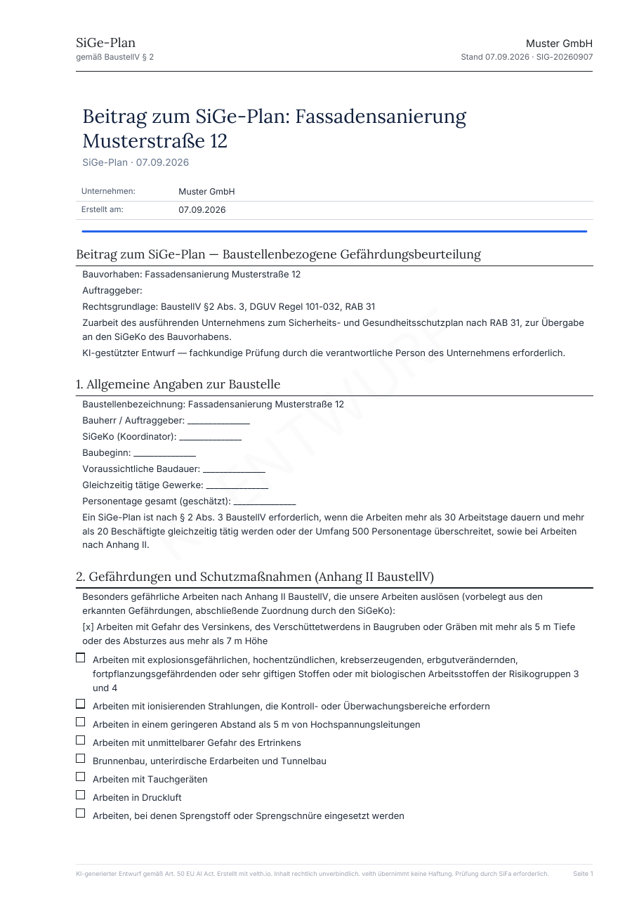 Musterseite: SiGe-Plan