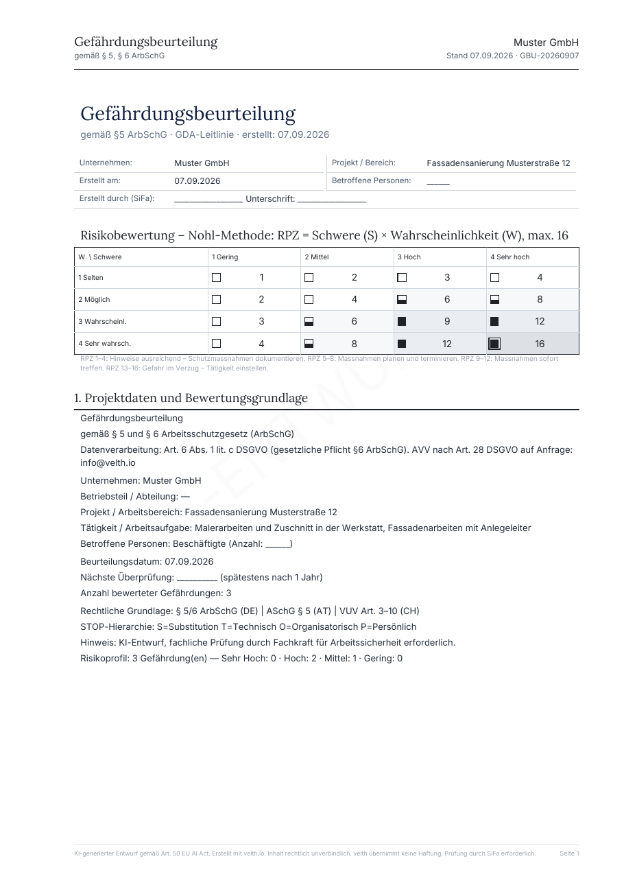 Musterseite: Gefährdungsbeurteilung