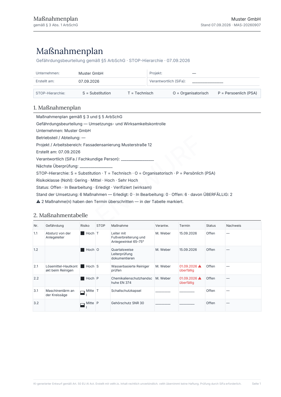 Musterseite: Maßnahmenplan